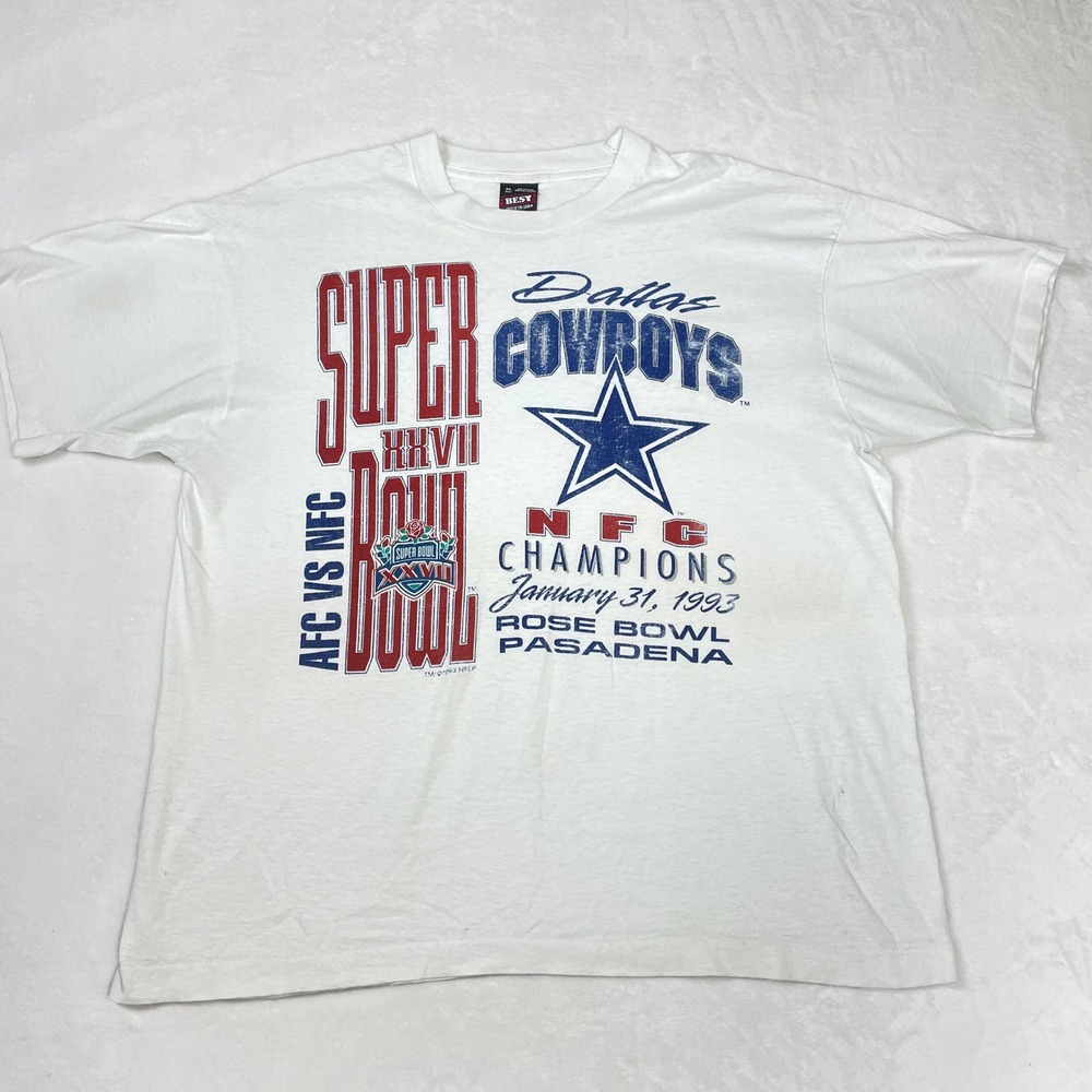 Best T-Shirt Cotton Mens XL White Good 1993 Dallas Cowboys Super Bowl XXVII